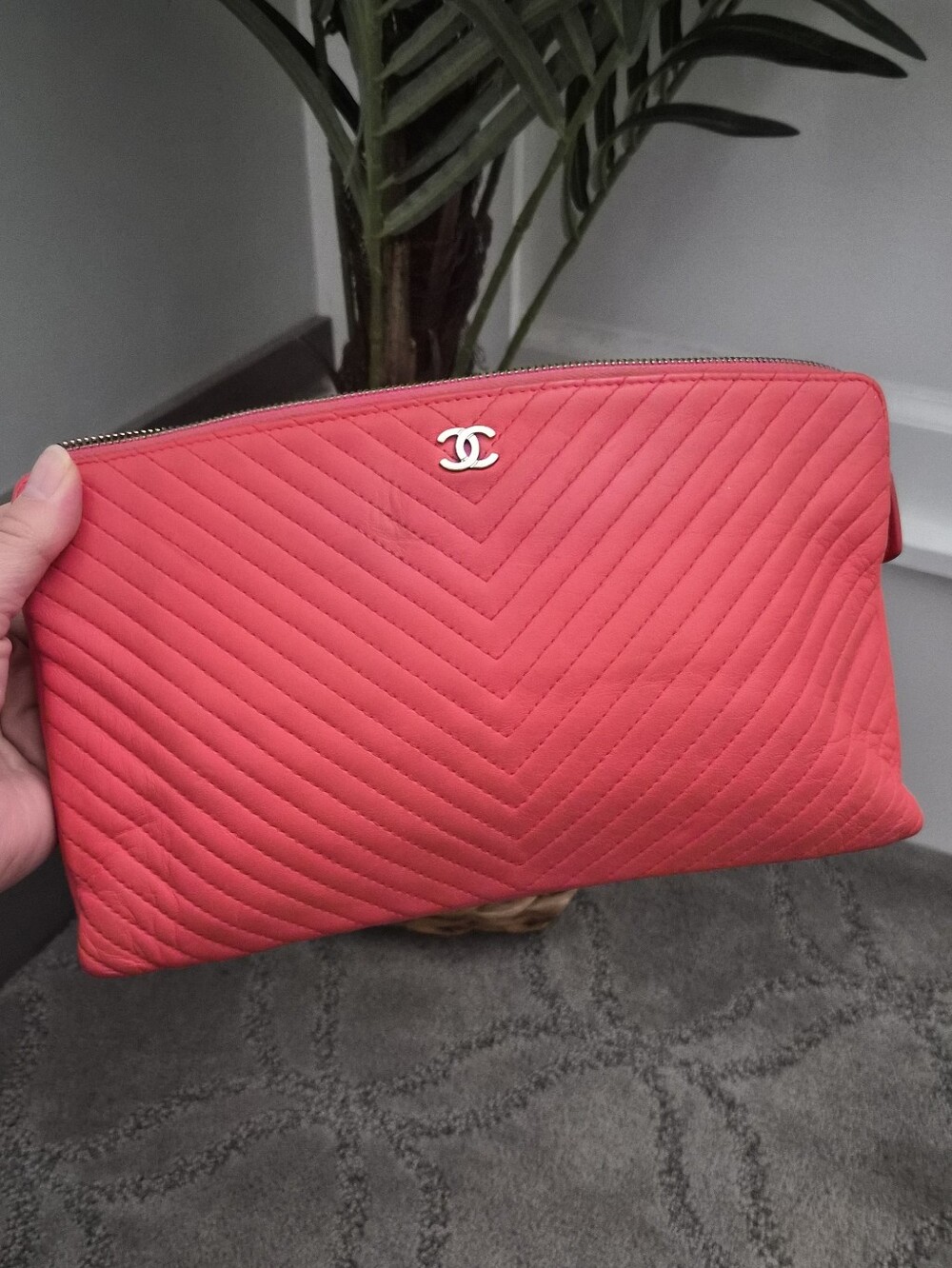 CHANEL Chevron Quilted Clutch Pouch